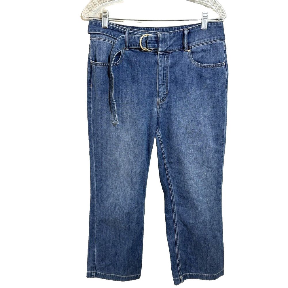 White House Black Market WHBM‎ Wide Leg Crop High Rise Jeans w D-Ring Belt - 8